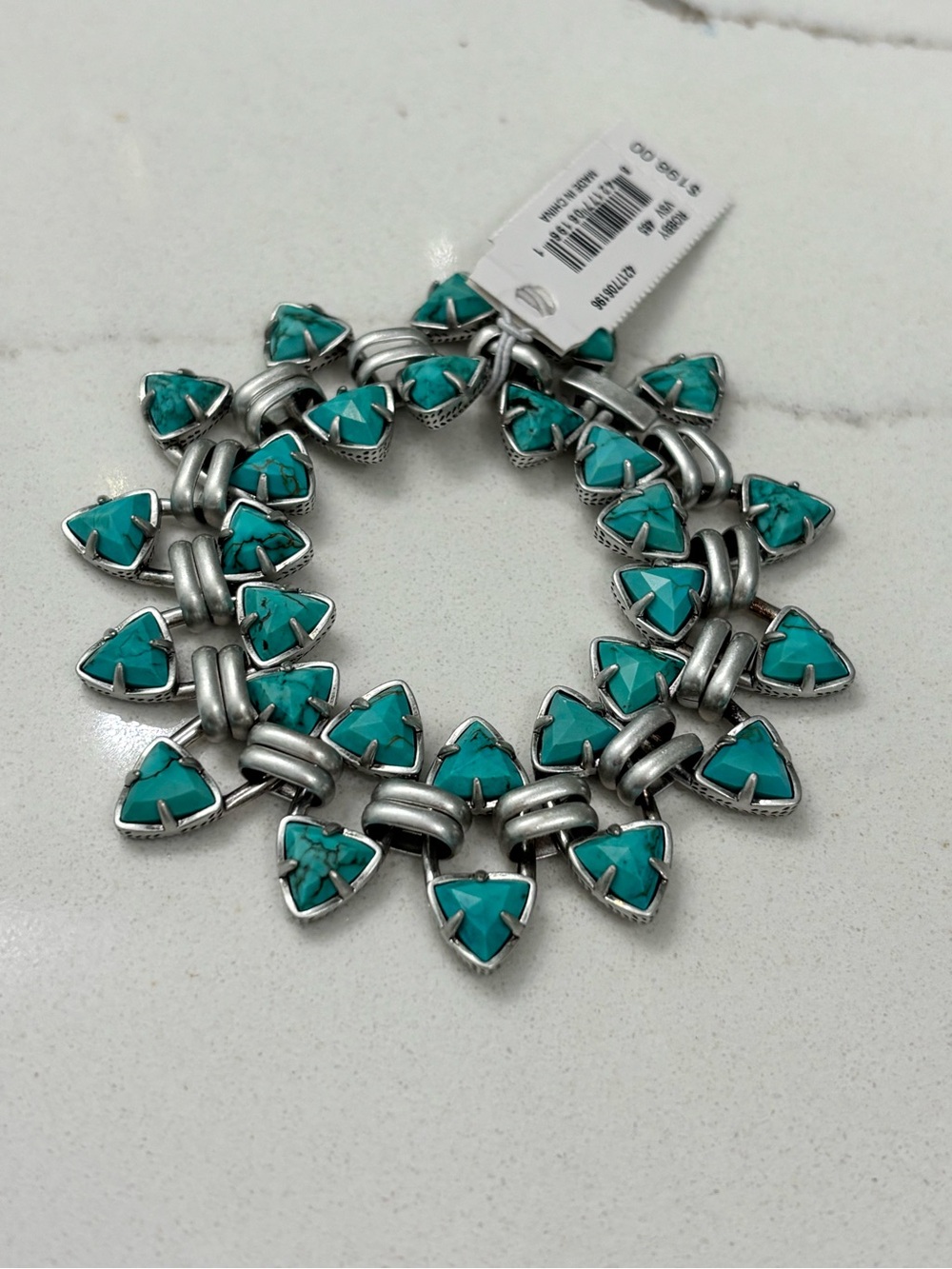 Turquoise Triangle Link Bracelet - Teal Silver Women's Jewelry